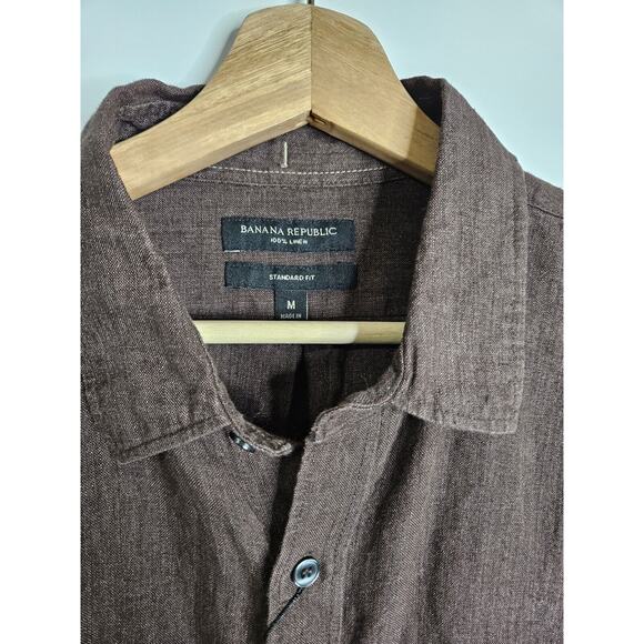 Banana Republic Button Up Shirt Mens M Brown 100% Linen Relaxed Travel Vacation - Picture 6 of 7